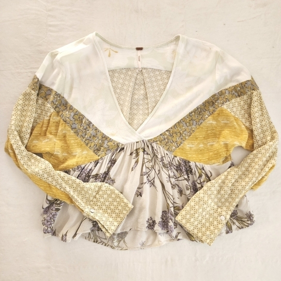 Free People Aloha‎ State Of Mind Patchwork Peplum Blouse Size Small - Picture 7 of 10